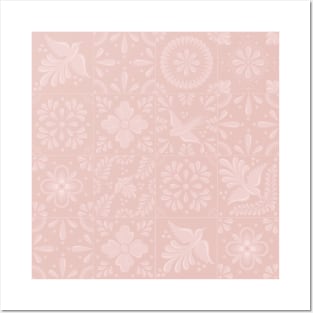 Mexican Pale Pink Talavera Tile Pattern by Akbaly Posters and Art